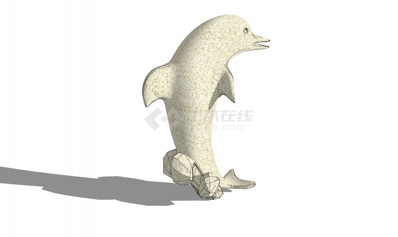 可爱石质直立海豚现代鱼雕塑小品su模型-图二