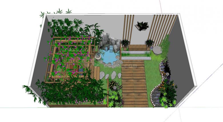 中日式庭院景观SU模型-图一