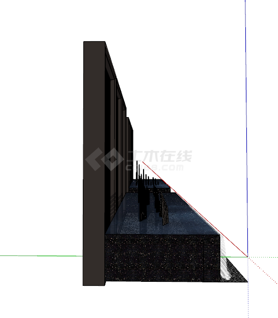 新中式黑色景墙SU模型-图二