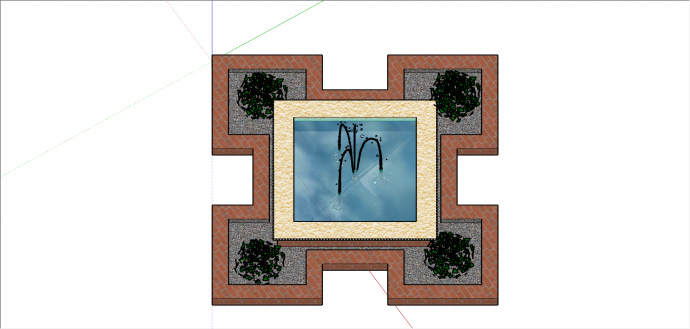 户外砖喷泉和4个花盆su模型_图1