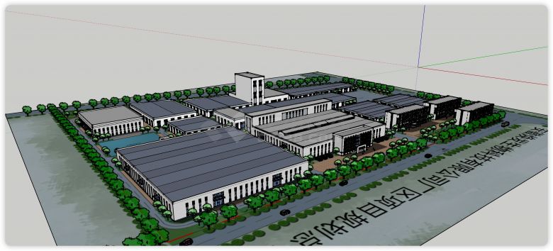 杭州厂区规划建筑su模型-图二