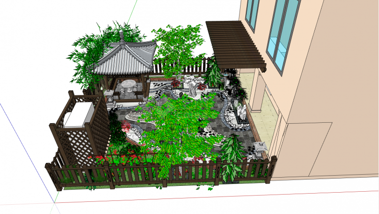 中式古典庭院别墅su模型-图一