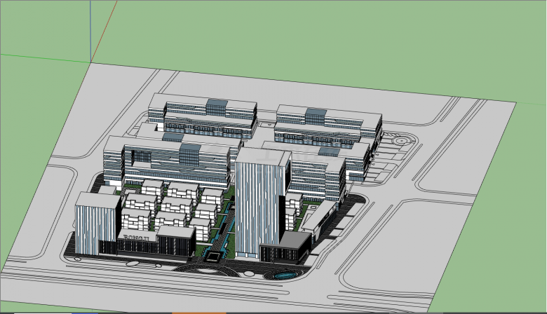 多栋的现代办公楼马鞍山软件园建筑设计方案su模型-图一