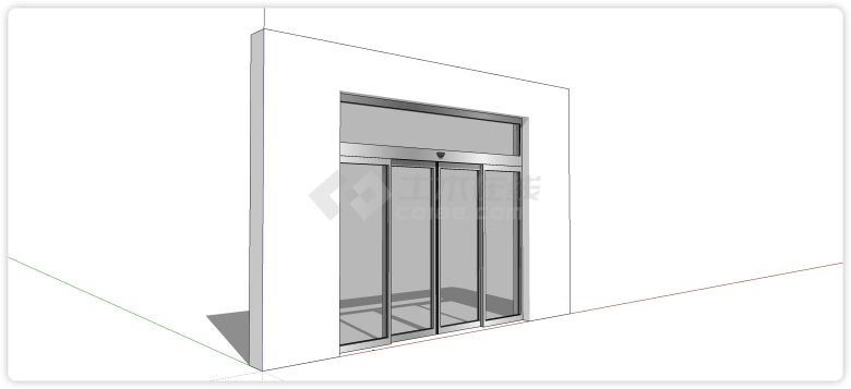 银色金色边框感应门现代玻璃门su模型-图二