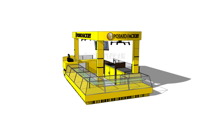 黄色土豆食品售卖亭su模型-图二