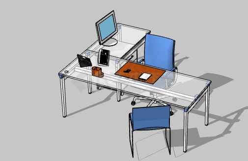 白蓝现代办公室桌子su模型-图二