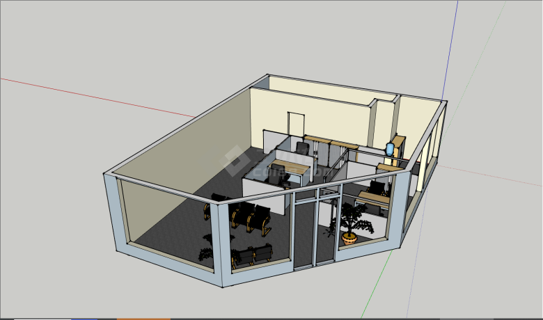 一间很有设计感的简约的办公室室内设计SU模型-图二