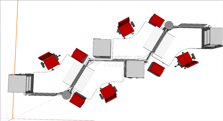 灰红小型办公桌su模型-图二