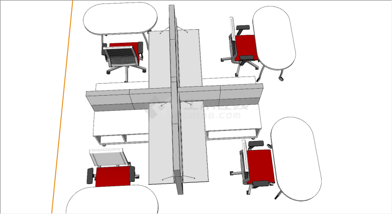 四面挡板圆形办公桌su模型-图二