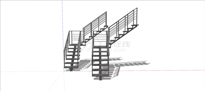 双跑折角开放式铁艺楼梯su模型-图一