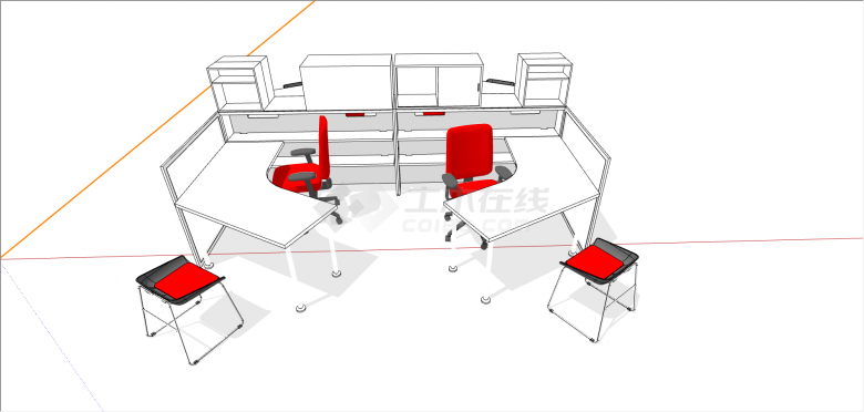 现代两座联排办公桌设计su模型-图一