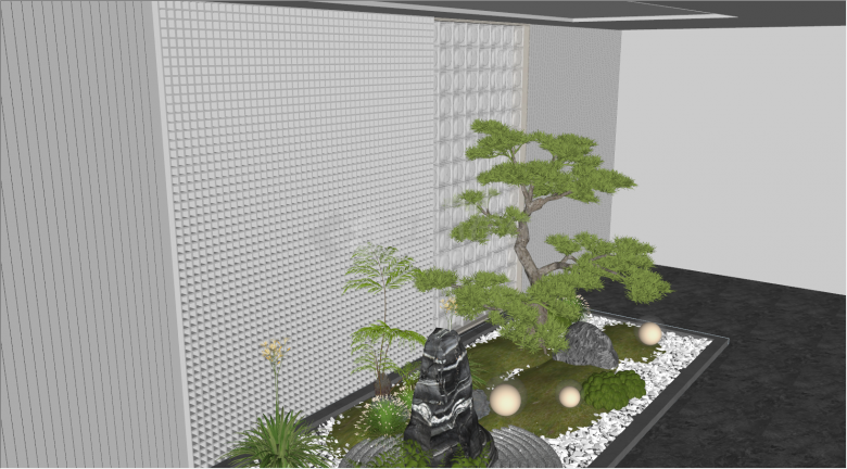 现代庭院小品植物造景假山su模型-图二