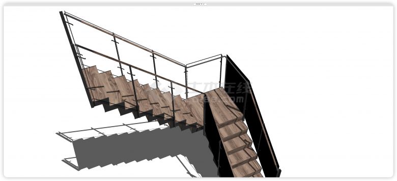 玻璃木制扶手实木踏板楼梯su模型-图二