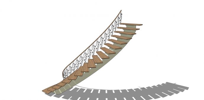 钢木弧形单边楼梯su模型_图1