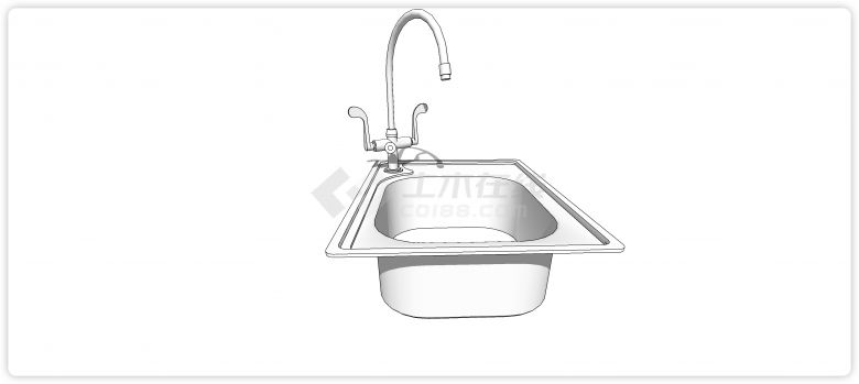 厨房用水槽单盆龙头su模型-图二