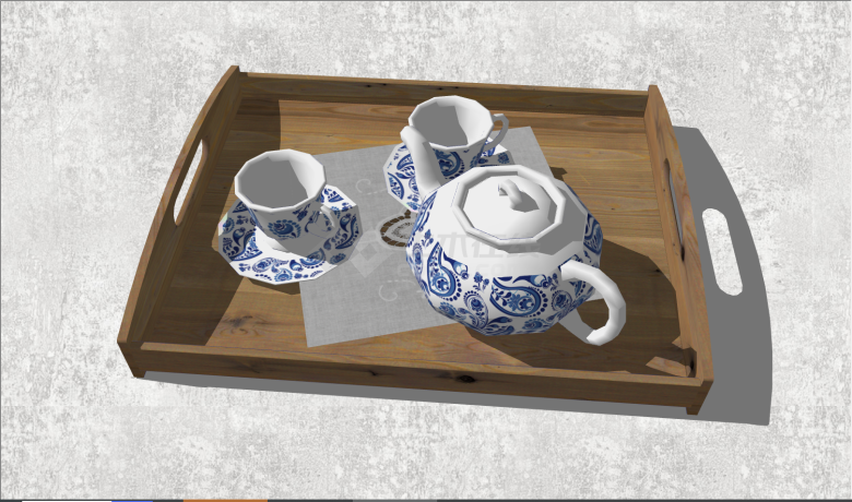 一套高档的精美的青花瓷茶具su模型-图一