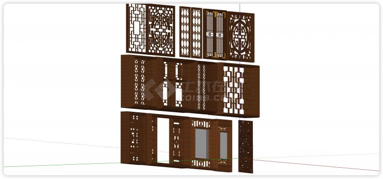 中式实木红木雕花窗格su模型-图二