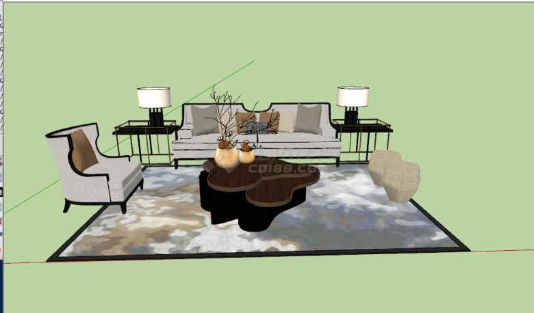 新中式八宝沙发茶几组合su模型-图二