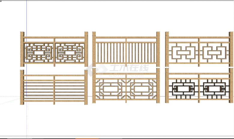 木制的带有镂空雕花的新中式护栏栏杆组合su模型-图二