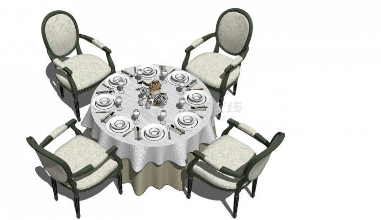 低调奢侈的餐厅桌椅组合su模型-图二