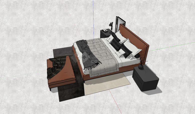 现代双人床床头柜组合su模型-图二