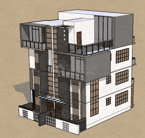 双户型3层高档带大阳台的别墅su模型-图一