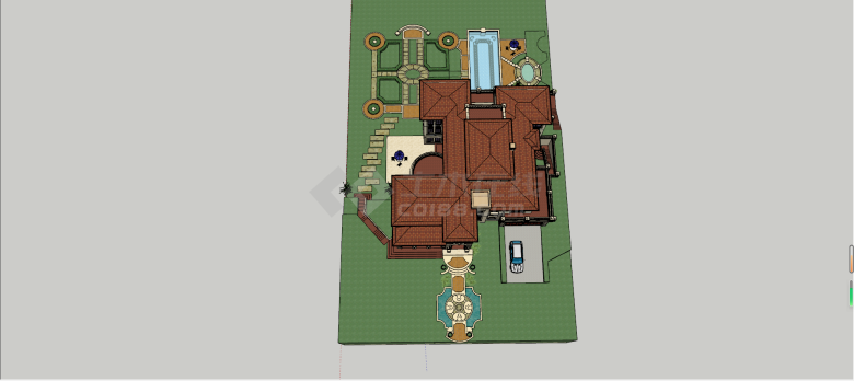 西班牙风格带游泳池大庭院别墅su模型-图二