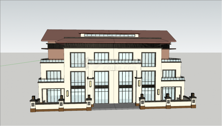 现代新中式大型高档别墅su模型-图二