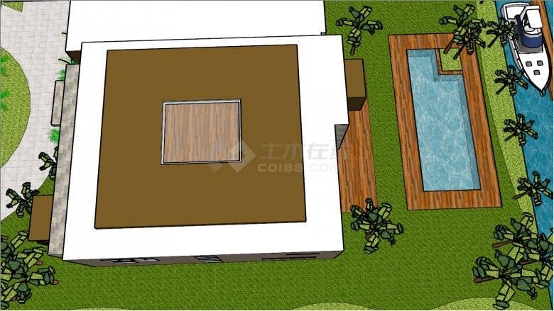 木地板游泳池别墅su模型-图二