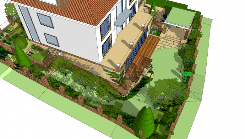 现代绿化环绕型庭院 su模型-图二