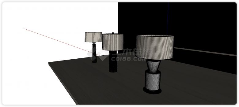 环形灯罩黑色灯柱子现代台灯su模型-图二