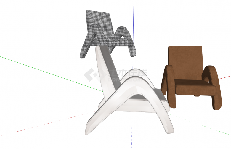 多颜色现代风格休闲椅组合su模型-图二