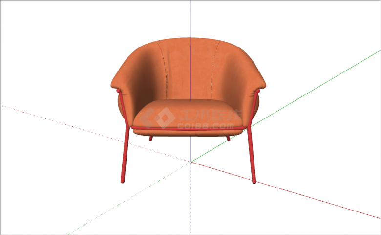 现代橙色细腿皮革休闲椅su模型-图二