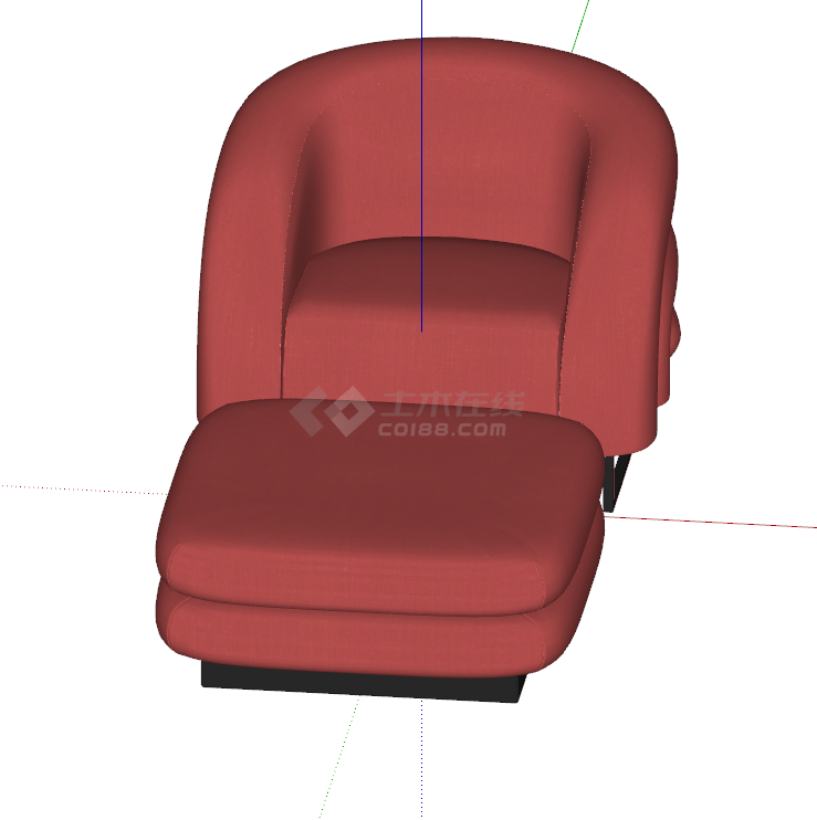 红褐色豪华带脚踏的超软超舒适的休闲椅 su模型-图二