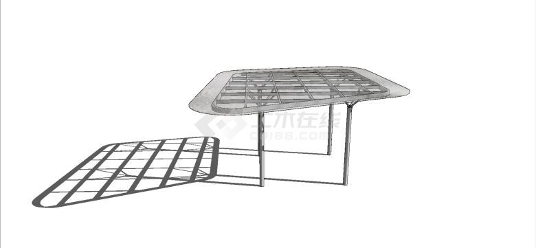 现代菱形玻璃材质顶钢架亭su模型-图二