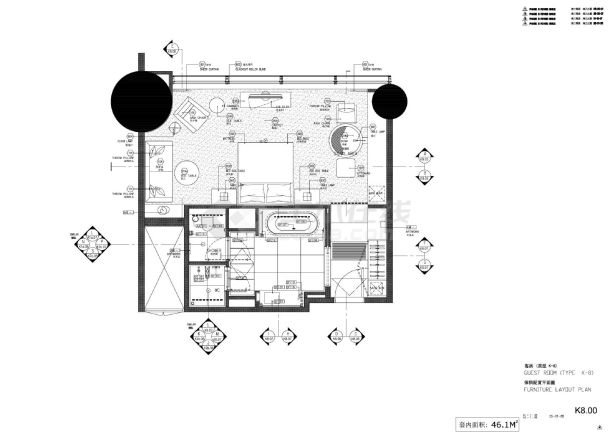 酒店K-8.00～8.01客房尺寸CAD图.dwg-图二