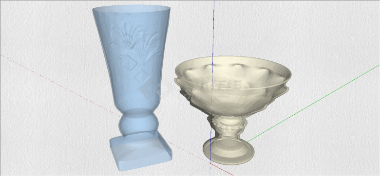 现代玻璃材质花瓶和玻璃材质果盘容器su模型-图二