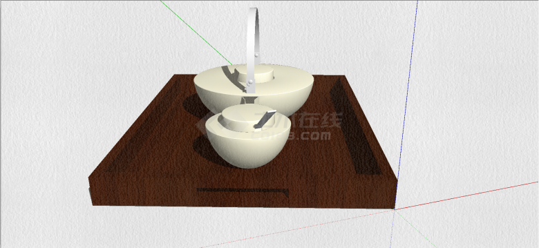 中式木底餐盘和陶瓷茶壶带盖茶碗su模型-图二