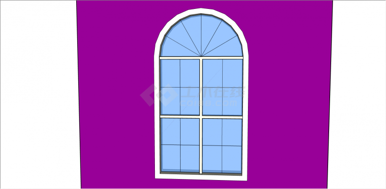 欧式带蓝色玻璃的窗户su模型-图二
