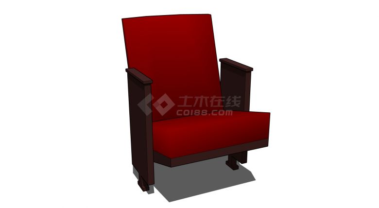 木质舒适红色靠垫椅凳su模型-图一