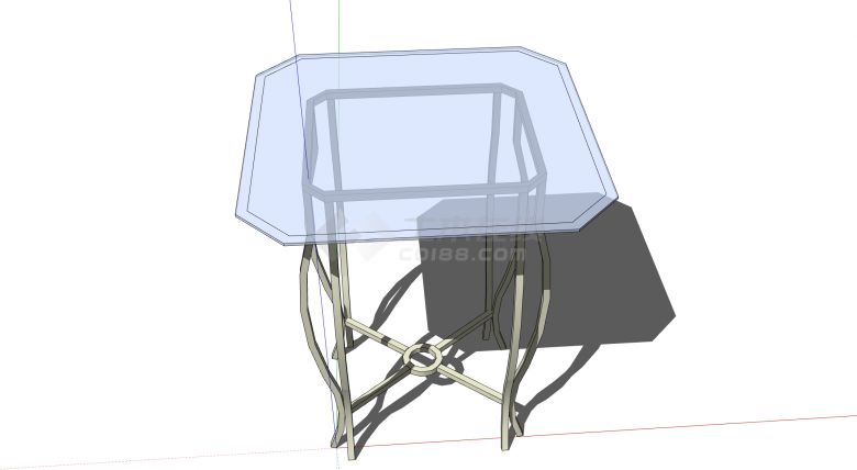 钢架支撑透明玻璃面板小方桌su模型-图一