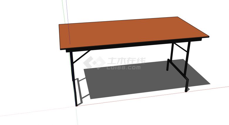 钢架支撑橙色桌面板长桌su模型-图一
