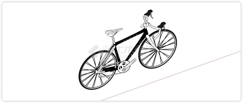 黑色车架细边轮胎公路自行车su模型-图二