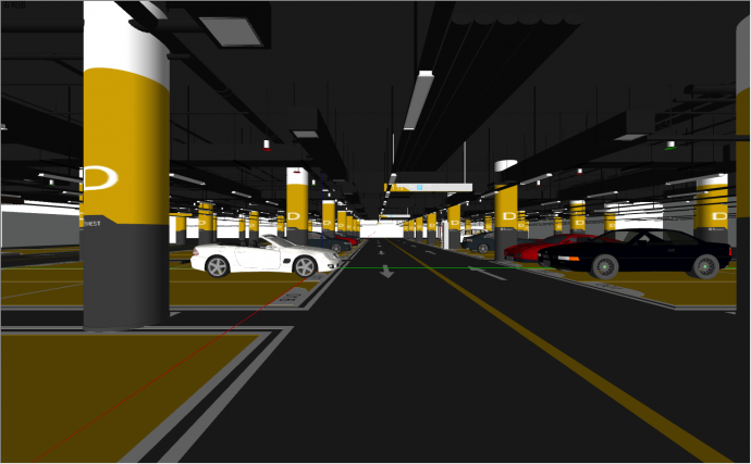 灰色路面用黄色面积标记车辆停放位置的室内停车场su模型_图1