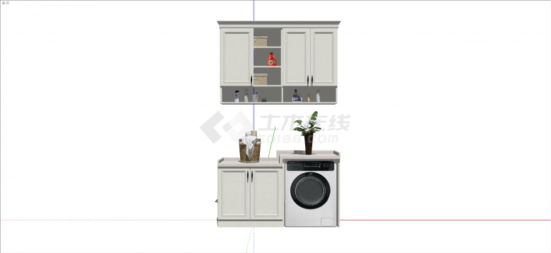 现代阳台洗手台储物柜组合洗衣机su模型-图二