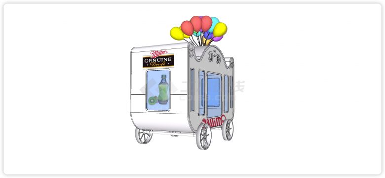 白色复古气球饮料车现代商业街小品su模型-图二