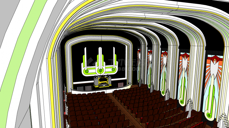 音乐厅红色座椅布局su模型-图二