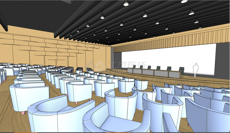带有多个射灯的宽阔的音乐厅会议报告厅 su模型-图一