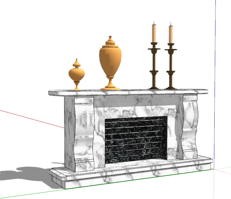 法式复古简约白色壁炉su模型-图二