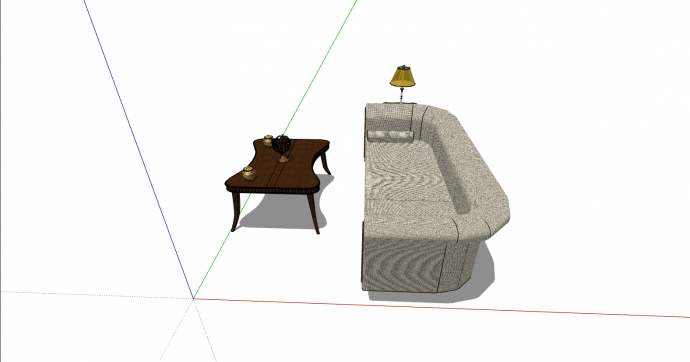 带棕色茶几的带台灯的灰白色的沙发su模型_图1